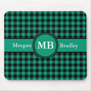 Modernes Monogramm Grünes Kariertes Muster Mousepad