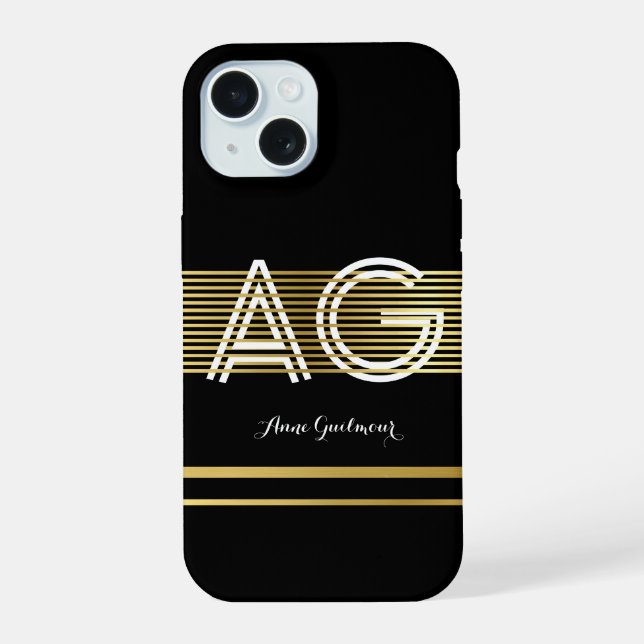 modernes Monogramm iPhone 15 Hülle (Rückseite)