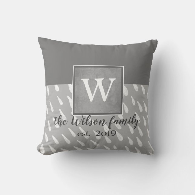 modernes Monogramm-Kissen in Grau und Weiß Kissen (Vorderseite)