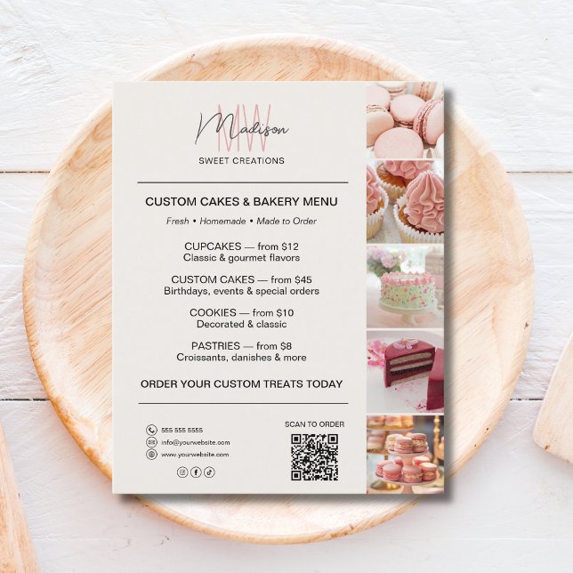 Modernes Monogramm-Logo Bakery-Menü-QR Flyer (Modern Monogram Logo Bakery Menu QR Flyer)