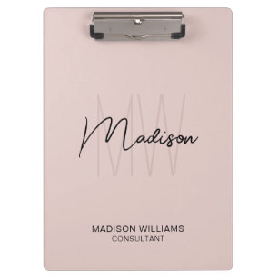 Modernes Monogramm-Logo Blush Pink Berater Klemmbrett