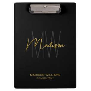 Modernes Monogramm-Logo Schwarz Gold Berater Klemmbrett