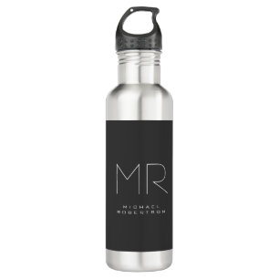 Modernes Monogramm Minimalistisch grau Edelstahlflasche