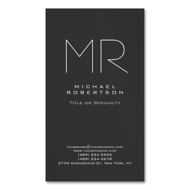 Modernes Monogramm Minimalistisch grau Magnetische Visitenkarte (Vorderseite Vertikal)