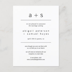 Modernes Monogramm-Minimalistisches Hochzeitstil Ankündigungspostkarte