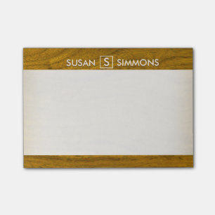 Modernes Monogramm mit dem Namen auf Holzdruck Post-it Klebezettel