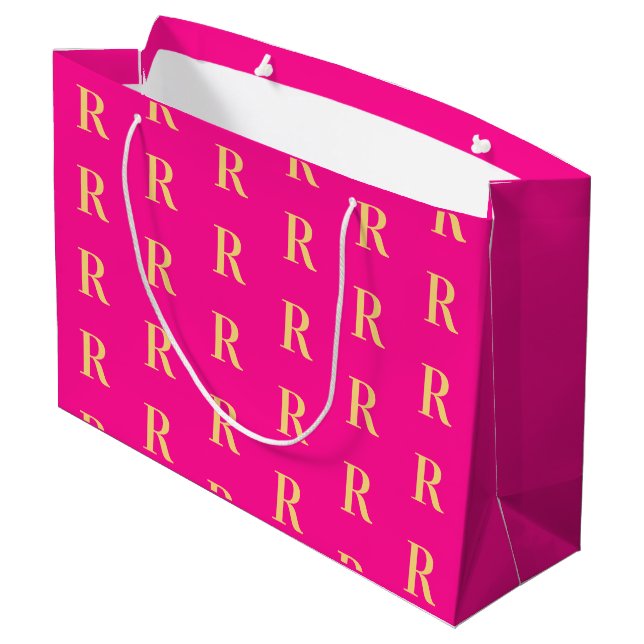 Modernes Monogramm-Muster - Hot Pink Große Geschenktüte (Rückseite Schrägansicht)