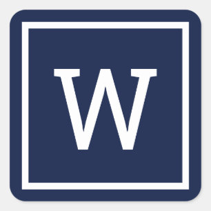 Modernes Monogramm Navy Blau Quadratischer Aufkleber