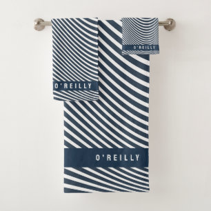 Modernes Monogramm Navy Blue and White Stripe Must Badhandtuch Set