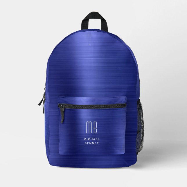 Modernes Monogramm Navy Blue Bedruckter Rucksack (Vorderseite)
