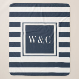 Modernes Monogramm Navy Blue White Strip Sherpadecke