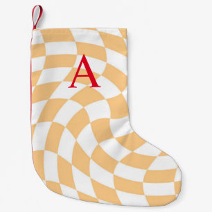 Modernes Monogramm Peach Checked Kleiner Weihnachtsstrumpf