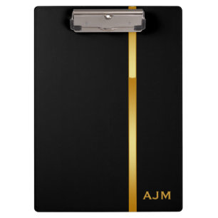 Modernes Monogramm Personalisiert Schwarz/Gold Klemmbrett