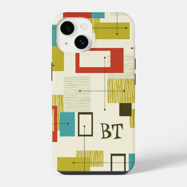 Modernes Monogramm Personalisiertes Retro iPhone 14 Hülle (Rückseite)