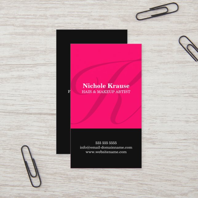 Modernes Monogramm-Pink Visitenkarte (Vorderseite/Rückseite Beispiel)