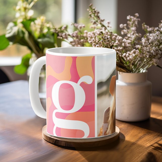 Modernes Monogramm - Retro-Bio Kurven - Foto Kaffeetasse (Personalized Coffee Mug)