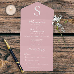 Modernes Monogramm Rosa Abendessen All In One Einladung