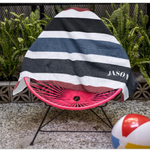 Modernes Monogramm Schwarz-weiß blau gestrichen Strandtuch