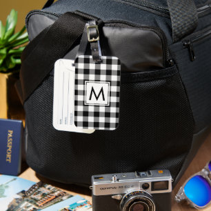 Modernes Monogramm Schwarz/Weiß Gingham Muster Gepäckanhänger