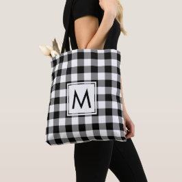 Modernes Monogramm Schwarz/Weiß Gingham Muster Tasche