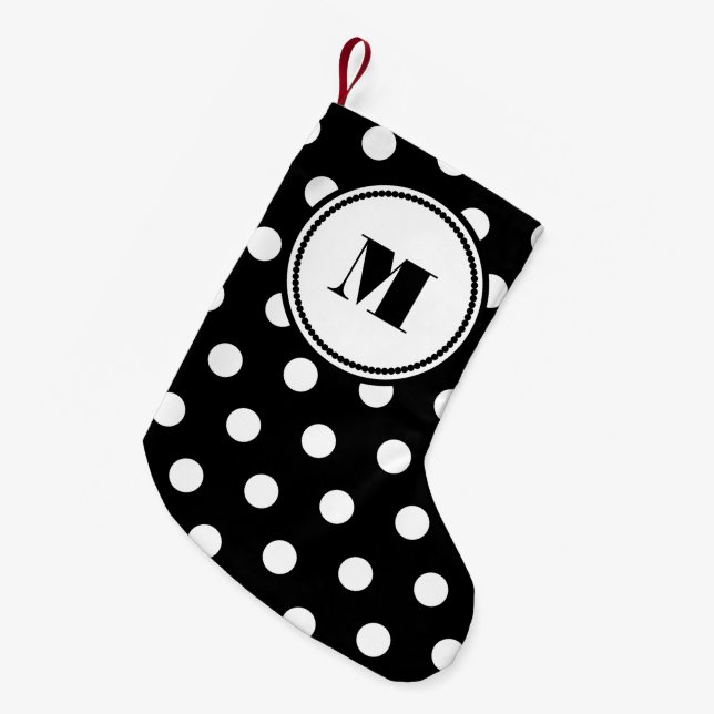 Modernes monogramm Schwarz-Weiß-Muster Kleiner Weihnachtsstrumpf (Vorderansicht (hängend))
