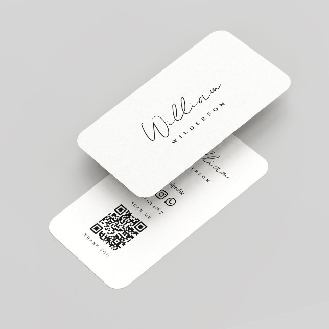 Modernes Monogramm Schwarz/Weiß-Name-Script QR Visitenkarte (Modern Monogram Black and White Name Script QR Business Card
)