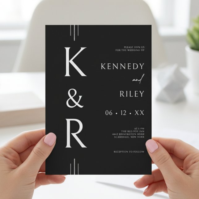 Modernes Monogramm Schwarz/Weiß QR Code Hochzeit Einladung (Von Creator hochgeladen)