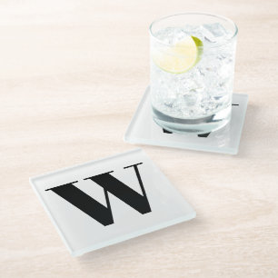 Modernes Monogramm Schwarz-weißer, individueller A Glasuntersetzer