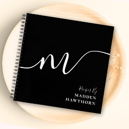 Modernes Monogramm Schwarz-weißes Rezept Notizbuch