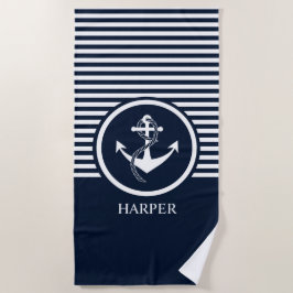 MODERNES MONOGRAMM-SEEmarine UND WEISS STRIPED Strandtuch