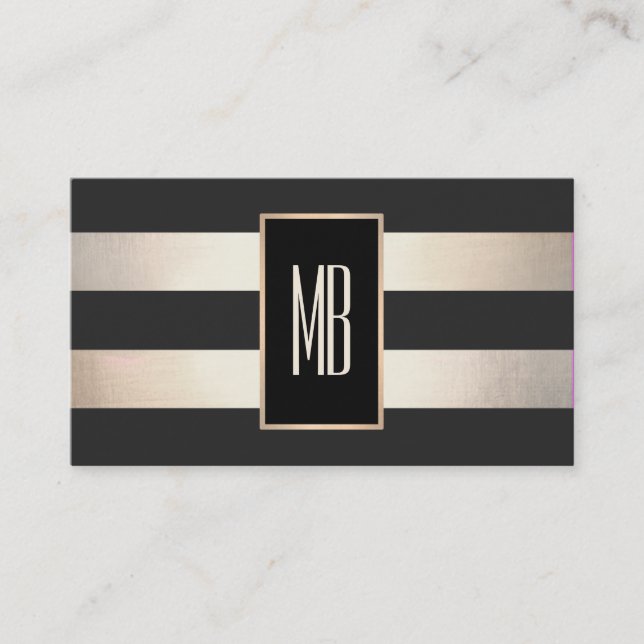 Modernes Monogramm Streifen Schwarz und IMITATE Go Visitenkarte (Vorderseite)