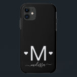 Modernes Monogramm weiblicher Schriftzeichen Schwa Case-Mate iPhone Hülle<br><div class="desc">Moderne feminine Skripte Monogramm Schwarz-weißer Name iPhone 11 Fall</div>