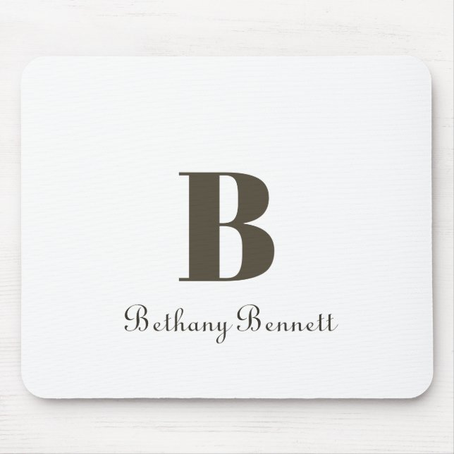 Modernes Monogramm-Weiß Mousepad (Vorne)