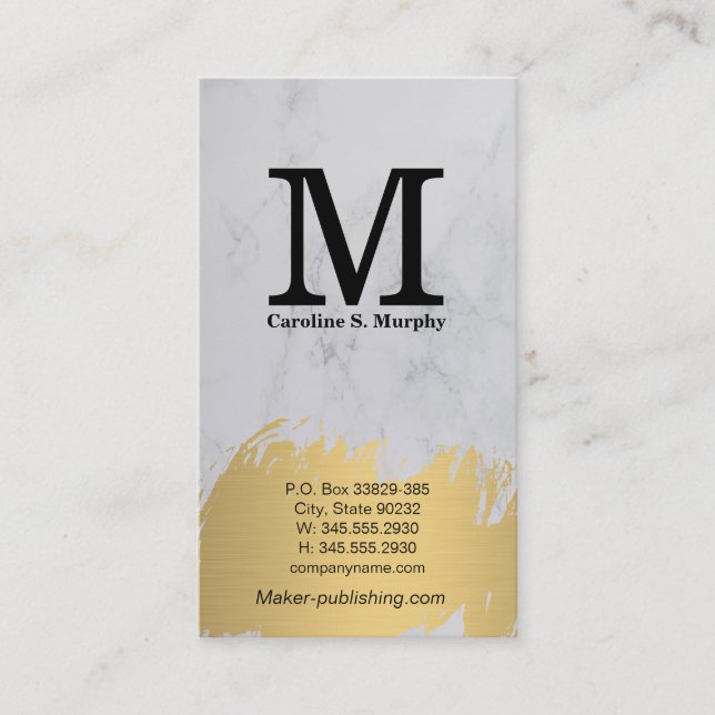 Modernes Monogramm | Weißer Marmor | Gold gebürste Visitenkarte (Vorderseite)