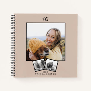 Modernes monogrammiertes Foto-Notizbuch mit 3 Bild Notizbuch