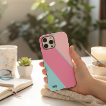 Modernes, monogrammiertes, pastellrosa und blaues