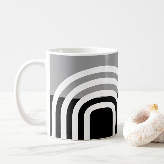 Modernes Monotone-Schwarz-weißes Anfangsmuster Kaffeetasse (Mit Donut)