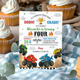 Modernes Monster Truck Kindergeburtstag Party Einladung