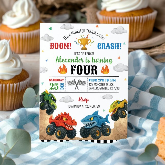 Modernes Monster Truck Kindergeburtstag Party Einladung (Von Creator hochgeladen)