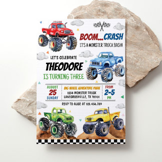 Modernes Monster Truck Kindergeburtstag Party Einladung