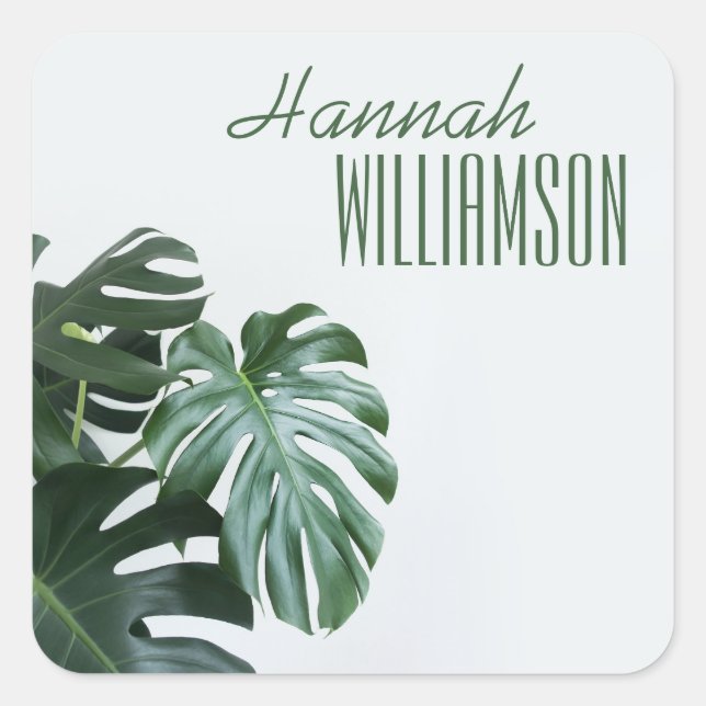 Modernes Monstera Quadratischer Aufkleber (Vorderseite)