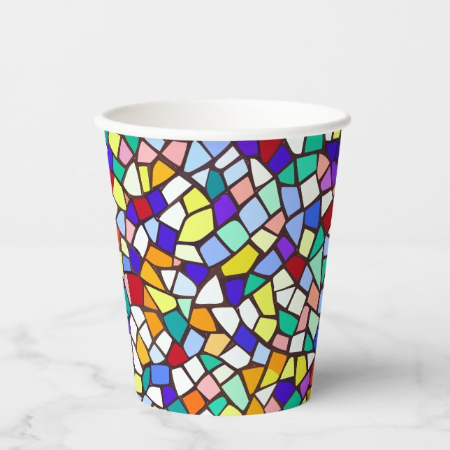 Modernes Mosaik-Farbfliesen-Muster Pappbecher (Vorderseite)