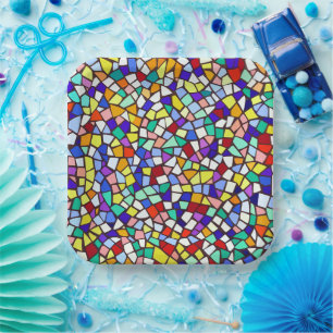 Modernes Mosaik-Farbfliesen-Muster Pappteller