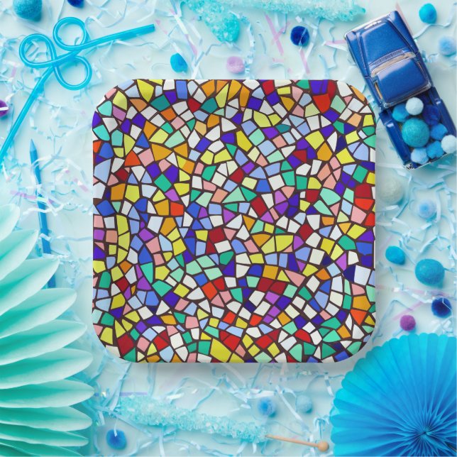 Modernes Mosaik-Farbfliesen-Muster Pappteller (Party)