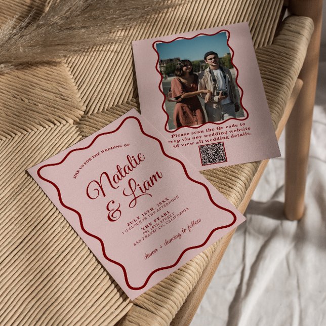 Modernes, muffiges Retro Funky Foto Wedding Einladung (Von Creator hochgeladen)