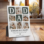 Modernes Multi Foto Grid Niedlich VATER Geschenk Fotoplatte<br><div class="desc">Erstellen Sie Ihre eigene VATER-Plakette mit dieser modernen, mehrfarbigen Gittercollage und Text. Das Design umfasst 6 Fotografien mit abgerundeten Ecken-Quadraten mit dem Text-VATER in khaki grünen Blöcken, die in eine beliebige Farbe geändert werden können. Der Text "World's Best Daddy" mit einem niedlichen väterlichen Zitat, das behalten oder angepasst werden kann,...</div>