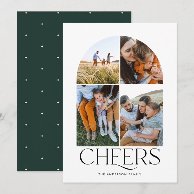 Modernes Multi-Foto Grün Weihnachten 4 Foto (Vorne/Hinten)