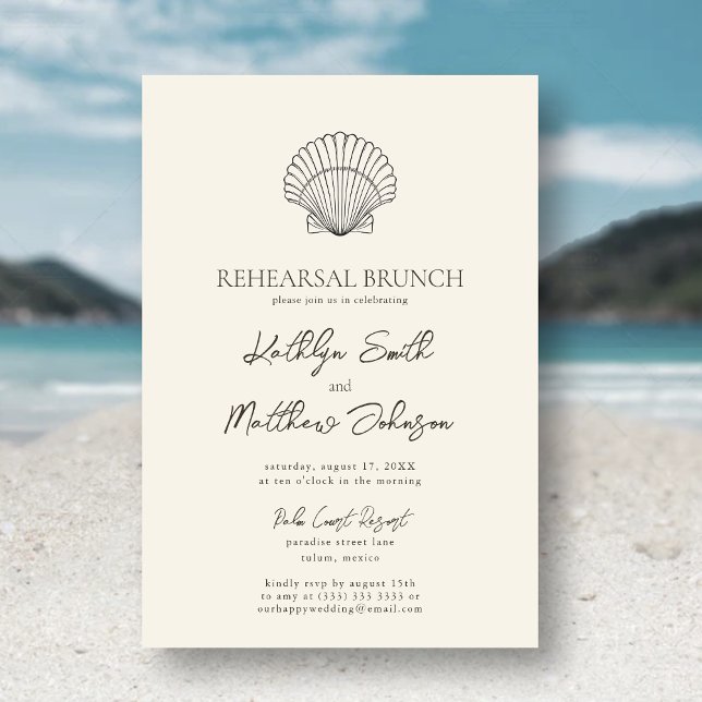 Modernes Muschel Beach Ocean Wedding Probe Brunch Einladung (Von Creator hochgeladen)