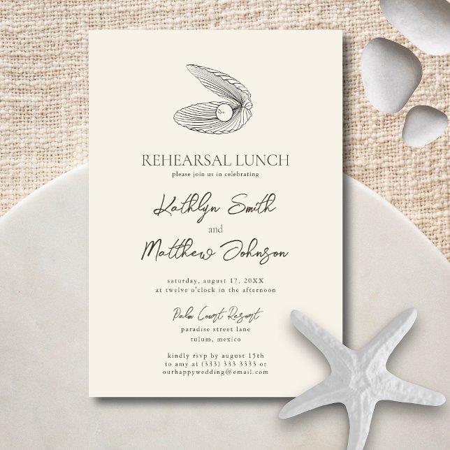 Modernes Muschel Beach Ocean Wedding Probe Lunch Einladung (Von Creator hochgeladen)