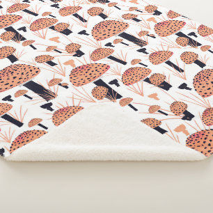 Modernes Mushroom-Muster Zeichne Orangen Schwarzen Sherpadecke
